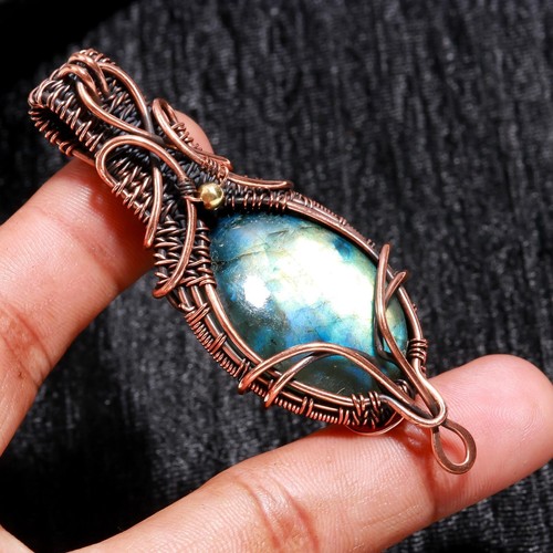 VETEMENTS Ciondolo Labradorite Blu Gemma Fatto a Mano Gioielli Filo di Rame Ciondolo Avvolto