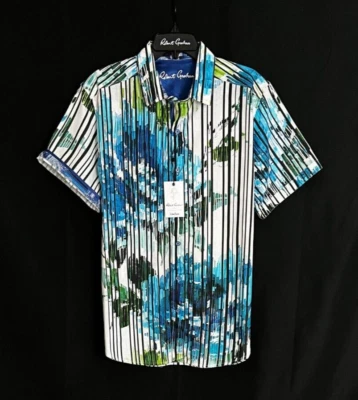 Robert Graham KITT Floral Striped EXCLUSIVE $238 XL Classic Short Sleeve NWT XL - Image 1 of 4