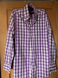 Mens Boden Shirt Sz 15.5 Purple White Check Cotton Vgc! Button Down Collar - Picture 1 of 5