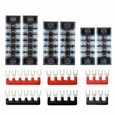 6Sets 4/5/6 Positions 600V 15A Dual Row Screw Terminal Blocks with Strip Jumpers - Image 1 of 4