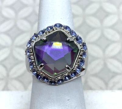 Kendra Scott Schuyler Cocktail Ring silver tone Size 6 Gray Dichroic Glass - Image 1 of 4