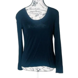Armani Collezioni Black Scoop Neck Viscose Long Sleeve Tee 10 - Picture 1 of 9