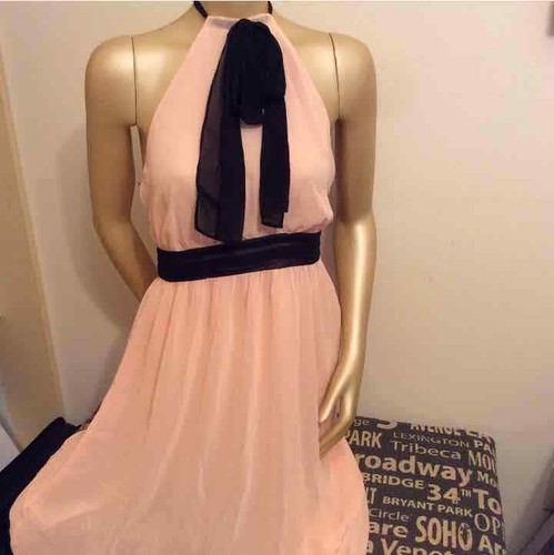 UNDERCOVER ABITO Victoria's Secret 4 nuovo con etichette collo alto rosa pesca blush NERO FIOCCO chiffon