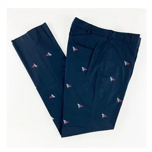 St. Francis Yacht Club All Over Embroidered Flag Blue Pants Mens 36 Unhemmed VTG - Picture 1 of 8