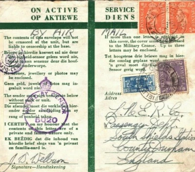S.AFRICA GB MIXED FRANKING Cover WW2 Censor FPO S.Shields Rail Station 1943 Z57 - Image 1 of 4