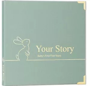 Baby Book Keepsake Boy Girl Timeless Memory Book First 5 Years Sage Green Bunny - Picture 1 of 5