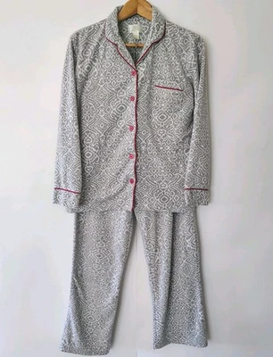Adrienne Vittadini Womens Fleece Pajama Set Size M Warm Cozy Gray Red Holiday  - Image 1 of 4