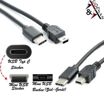 Typ C Stecker zu USB Mini B Stecker 5 pol Mini USB Kabel Adapterkabel 1m 1.8m 3m - Bild 1 von 4