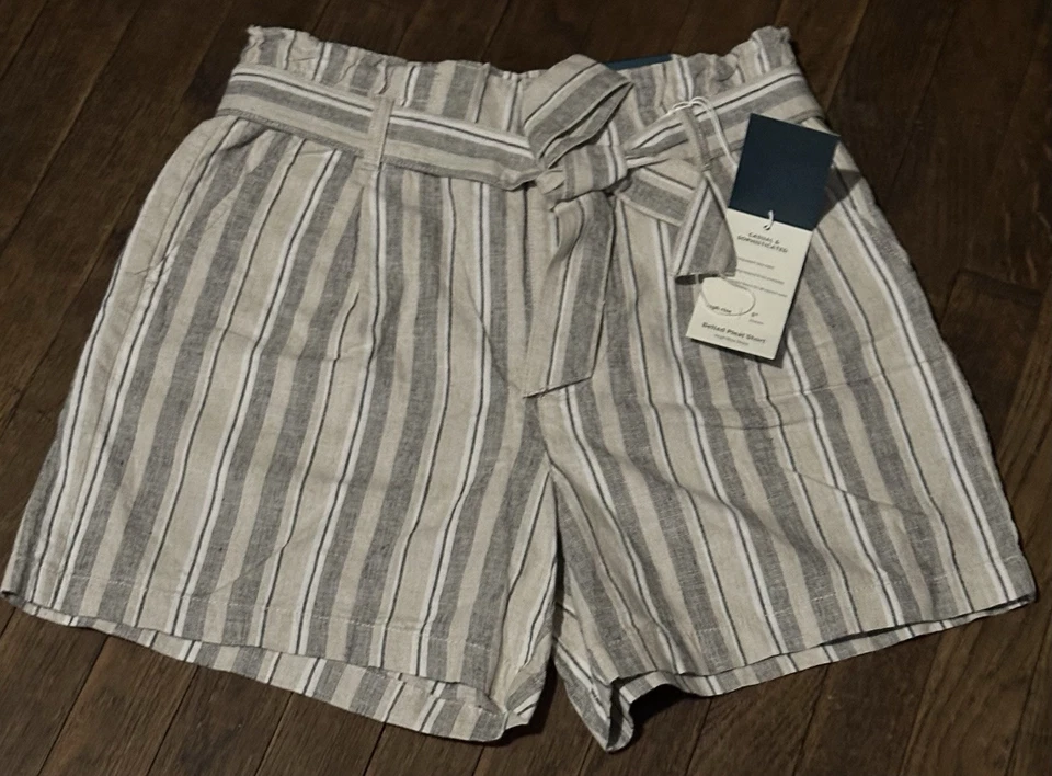 Pantalones Cortos JAG Talla 10 Mezcla de Lino a Rayas Plisados con Cinturón Bolsillos de tiro alto para Mujer $68 Foto 1 de 4