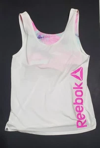 Reebok Girl's Tank With Built In Sports Bra, White/Pink Size XL (14/16) - Picture 1 of 4