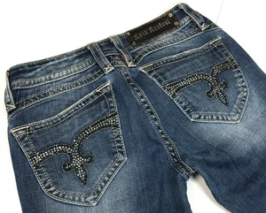 Jeans rectos Rock Revival Pat lavado oscuro estrás adornados para mujer talla 28 - Imagen 1 de 15