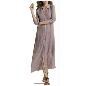 Soft Surroundings Pink Ibiza Maxi Shirt Dress Sheer Embroidered Size S (no slip) - Picture 1 of 11