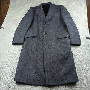 Hart Schaffner Marx Wool Overcoat Herringbone Blue Mens 42 Long Union Made - Picture 1 of 23