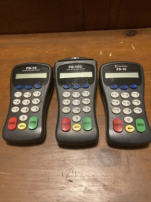 Lot of 2 First Data FD-10 and 1 FD-10C Credit Debit Input Untested Parts Only - Image 1 of 4