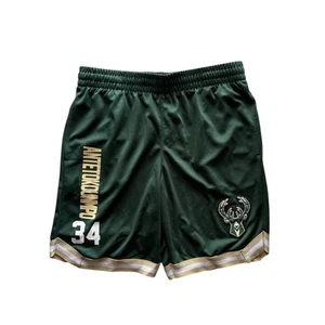 NBA Milwaukee Bucks Shorts Sz L Giannis Antetokounmpo 34 Spellout Casual Classic - Picture 1 of 3