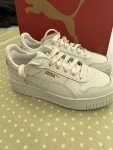Puma Carina Street White Gold Trainers Size 4 Worn Once - Picture 1 of 5