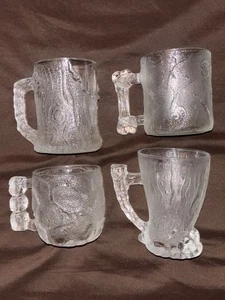 Vintage McDonald’s Flintstones “RocDonalds” Textured Glass Cup Mug Set Of 4 1993 - Picture 1 of 3
