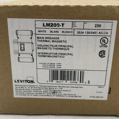 Disyuntor principal enchufable Leviton LM200 200 amperios, 2 polos, 120/240 VCA, blanco Foto 1 de 4