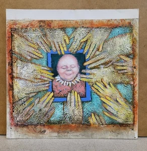 Vintage Original Surreal BABY SURROUNDED BY HANDS Mixed Media Painting WEIRD - Picture 1 of 4