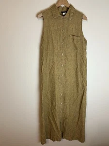 Maxi abito vintage lino M camicia bottoni lino Lagenlook senape maglione prateria - Foto 1 di 4