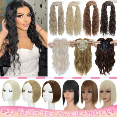 USA Real as Human Hair Women Toupee Topper Clip in Hairpiece Mono Silk Base Wave - Image 1 of 4
