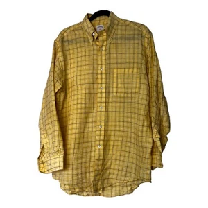 Brooks Brother 346 Shirts Men Small 100% Linen Yellow Stripe Button Long Sleeve  - Picture 1 of 11