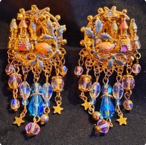 Pendientes Vintage KIRKS FOLLY Diseñador Castillo Submarino Cristal Colgante Caída 1990 - Imagen 1 de 6