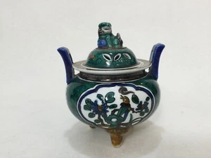 Japanische Fuku Porzellan Runde Räuchergefäß mit Fu Hundegriff, 5" hoch, 4 1/4" W - Bild 1 von 10