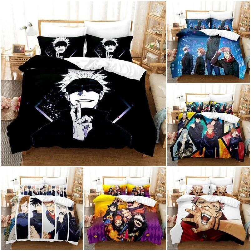 Anime Jujutsu Kaisen Quilt Duvet Cover Pillowcase Single Double Bedding Set UKG