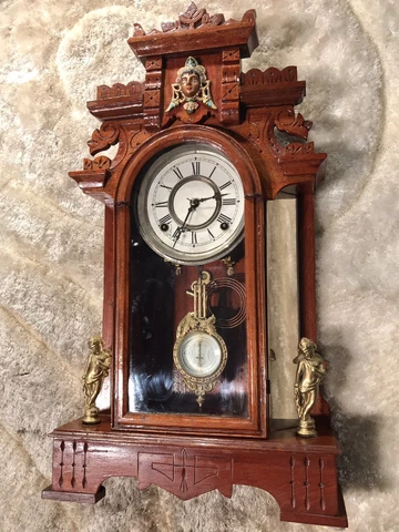 1881  ANTIQUE F,KROEBER,BRASS ANGLES MIRROR SIDE ,CHIME CLOCK,MAHOGANY CASE Cover