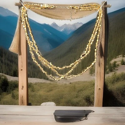 J Crew Three-layer Brass Zinc  Cubic Zirconia  Gold Tone Beads necklace EUC - Image 1 of 4