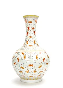 Antique Chinese Qing Guangxu MK Famille Rose Fencai Hundred Bat Porcelain Vase - Picture 1 of 14
