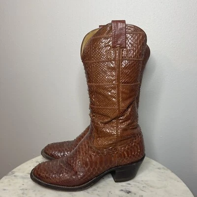 NOCONA Brown Leather Cowboy Boots Womens Size 7 B Style 1022 USA Western reptile - Image 1 of 4