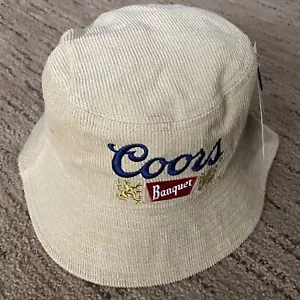 Vintage Coors Banquet Bucket Hat Classic Logo Beige Corduroy Beach Fishing Sport - Picture 1 of 6