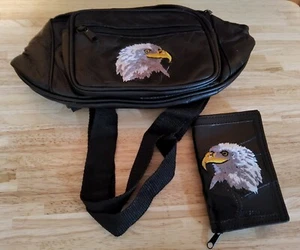 Vintage Leder Bauchtasche Hüfttasche Gürteltasche Umhängetasche Geldbörse bestickt Weißkopfseeadler  - Bild 1 von 3