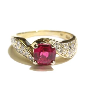 Anillo de piedras preciosas de rubí creado en laboratorio de diamantes VS1 G de oro amarillo de 14 k 5,9 g 7 - Imagen 1 de 9