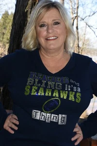 Seahawks rhinestone bling Football  shirt XS S M L XL XXL 1X 2X 3X 4X 5X  - Picture 1 of 11