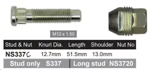 Nice NS337C Wheel Stud & Nut for Holden RG Colorado w/ Steel Wheels 2012 - 2020 - Picture 1 of 3