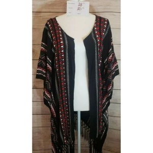 Atmosphere Tribal Aztec Fringe Batwing Sleeve Open Front Kimono Size Small - Picture 1 of 8