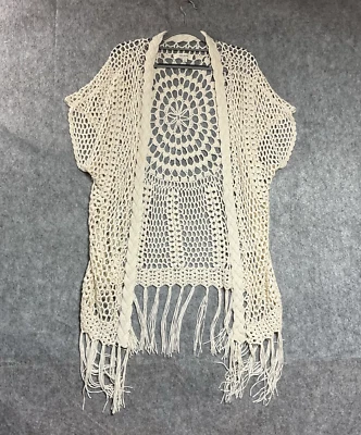 Suéter Umgee Mujer Mediano Crema Flecos Frente Abierto Plumero Boho Festival Hippie Foto 1 de 4