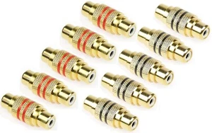10x Cinch Audio-Adapter Kupplung Verbinder ROT & SCHWARZ vergoldet Chinch Buchse - Bild 1 von 6