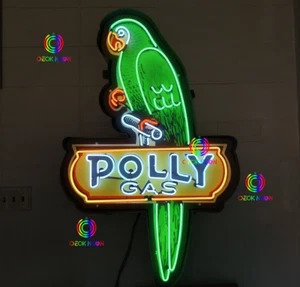 24" Polly Gas Wilshire Motor Oil Gas Gasoline Real Glass Neon Sign Beer Light - Picture 1 of 3