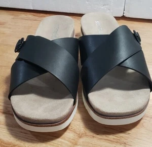 💥💥💥KENSIE Delicah Womens Black Buckle Slip On Slide Sandals 10M Flawed - Picture 1 of 11