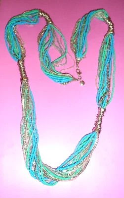 Collar Vintage - LOFT VIDRIO Y CUENTAS EN CAPAS DE METAL - 36" - TURQUESA Foto 1 de 4
