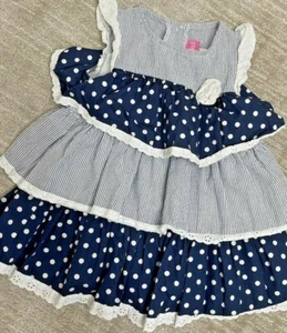Good Lad 3T Dress Toddlers Striped Polka Dot Dress Ruffled Blue White Goodlad - Picture 1 of 10