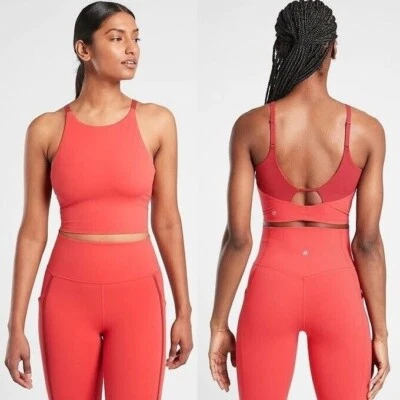 Athleta Intention Crop Top XS A-C Sports Bra Lychee Red Cutout Adjustable Straps - Image 1 of 4