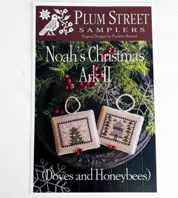 Doves Honeybees Plum Street Sampler Cross Stitch Pattern Christmas Ornament - Image 1 of 4