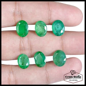 Certified 17.50 Cts/6 Pcs Natural Untreated Zambian Green Emerald Oval Cut Gems - Picture 1 of 11