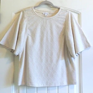 Tribal Jeans Eyelet Beige Top w/ Flutter Sleeves Women's Blouse SZ M - Picture 1 of 3