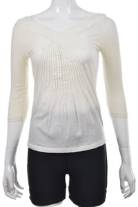 Deletta Womens Top Size XS Ivory Textured Cotton 3/4 Sleeve Knit Shirt - Picture 1 of 5